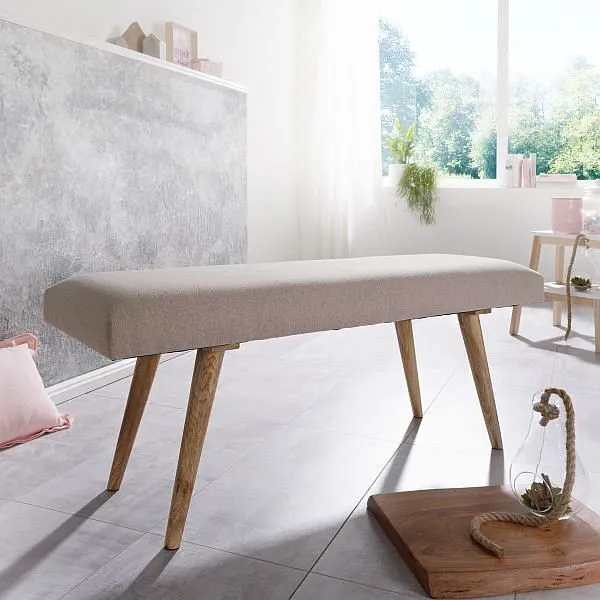Panca Wohnling SALIM panca tessuto / legno massello nocciola 117x51x38 cm stile retrò WL5.329