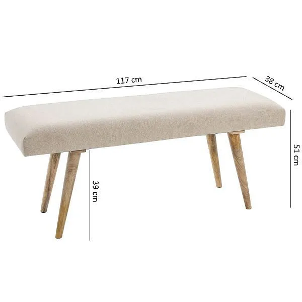 Panca Wohnling SALIM panca tessuto / legno massello nocciola 117x51x38 cm stile retrò WL5.329