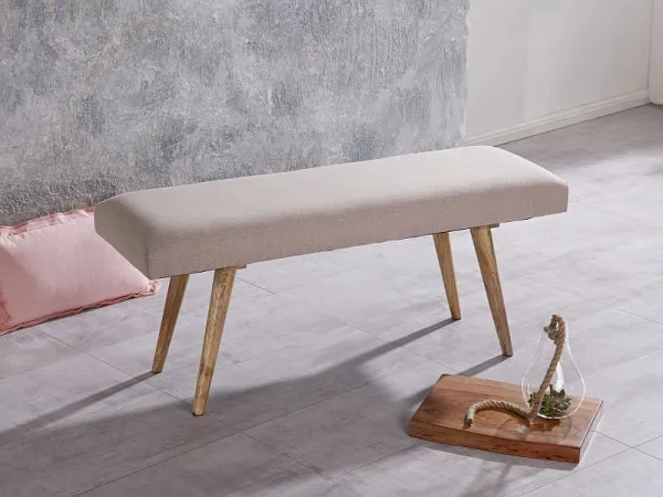 Panca Wohnling SALIM panca tessuto / legno massello nocciola 117x51x38 cm stile retrò WL5.329