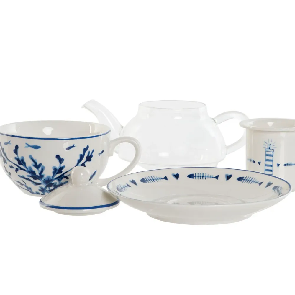 Teiera Home ESPRIT Azzurro Bianco Cristallo Porcellana