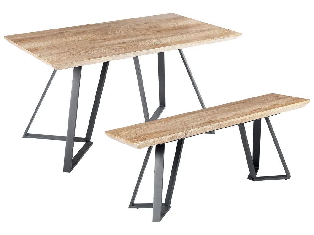 Dining Set Table Bench Light Wood Nero notte UPTON