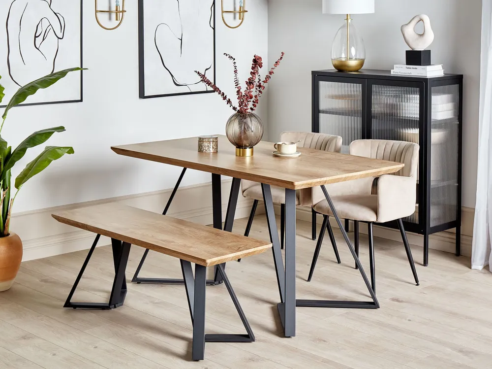 Dining Set Table Bench Light Wood Nero notte UPTON