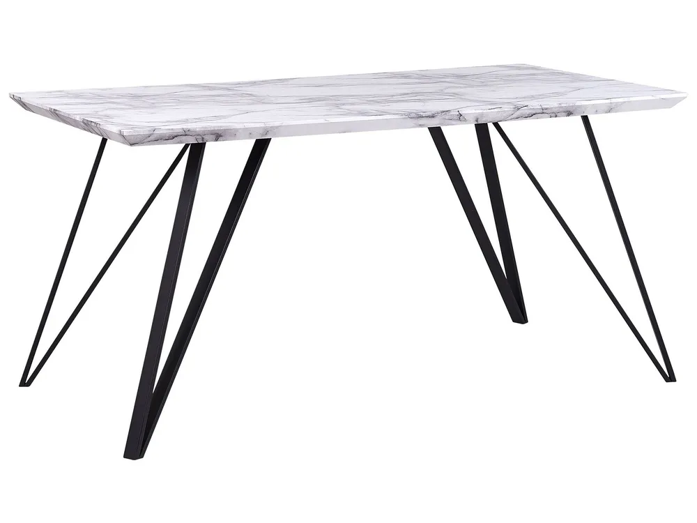 Dining Table 150 x 80 cm Marble Effect White Nero notte MOLDEN