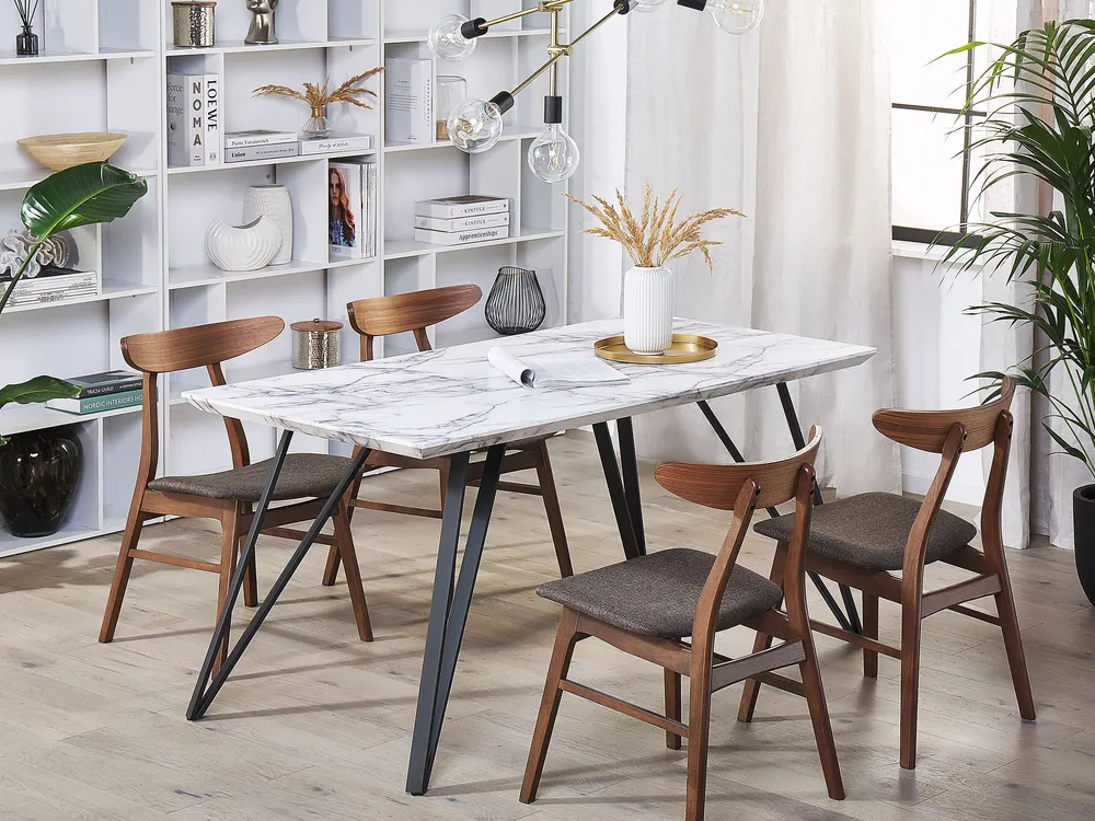 Dining Table 150 x 80 cm Marble Effect White Nero notte MOLDEN