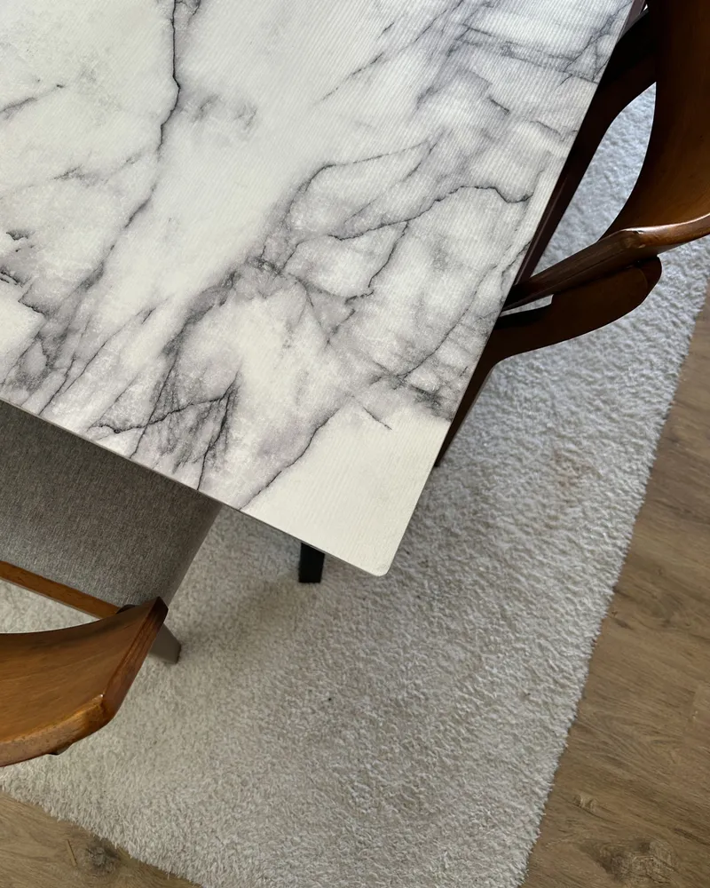 Dining Table 150 x 80 cm Marble Effect White Nero notte MOLDEN