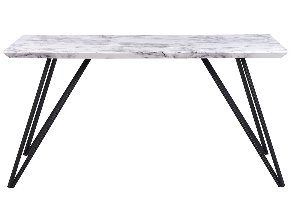 Dining Table 150 x 80 cm Marble Effect White Nero notte MOLDEN