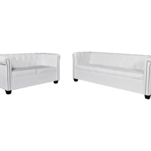 Divani Chesterfield 2 Posti e 3 Posti Similpelle Bianco