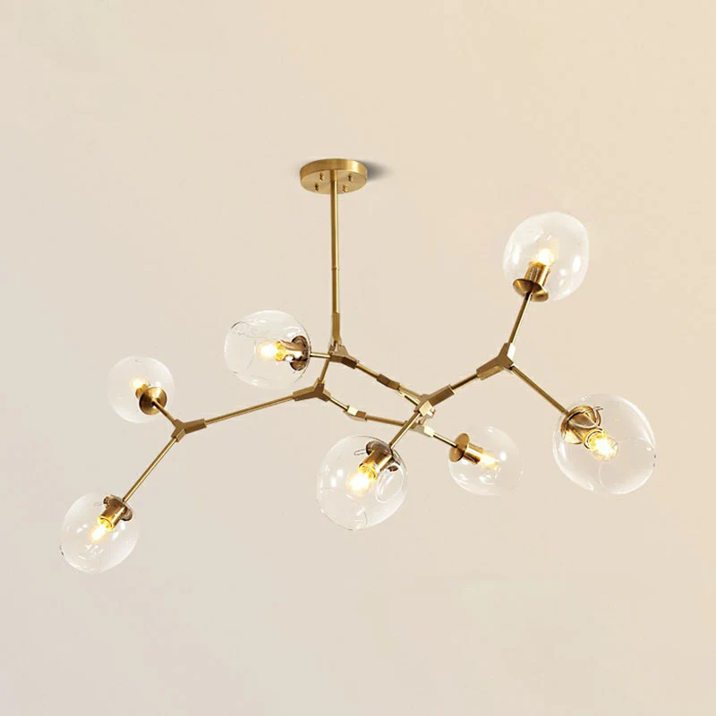Elegante Design Lampadario da soggiorno vetro trasparente con DNA postmoderno, lampadario sospensione oro