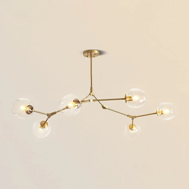 Elegante Design Lampadario da soggiorno vetro trasparente con DNA postmoderno, lampadario sospensione oro