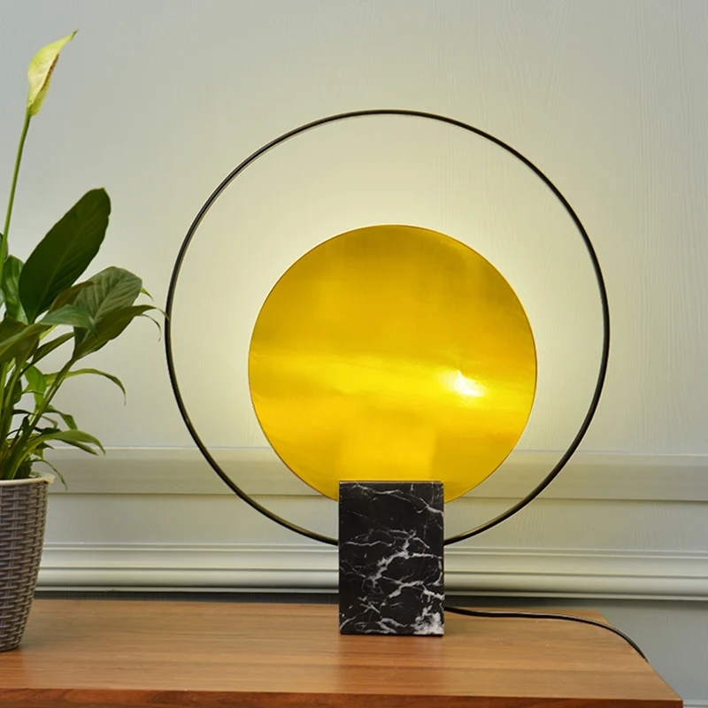 Lampada da comodino rettangolare marmo Illuminazione postmoderna da tavolo da soggiorno 1 lampadina con anello Halo