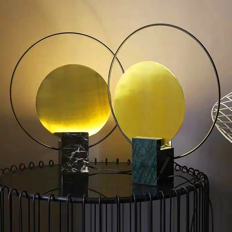 Lampada da comodino rettangolare marmo Illuminazione postmoderna da tavolo da soggiorno 1 lampadina con anello Halo