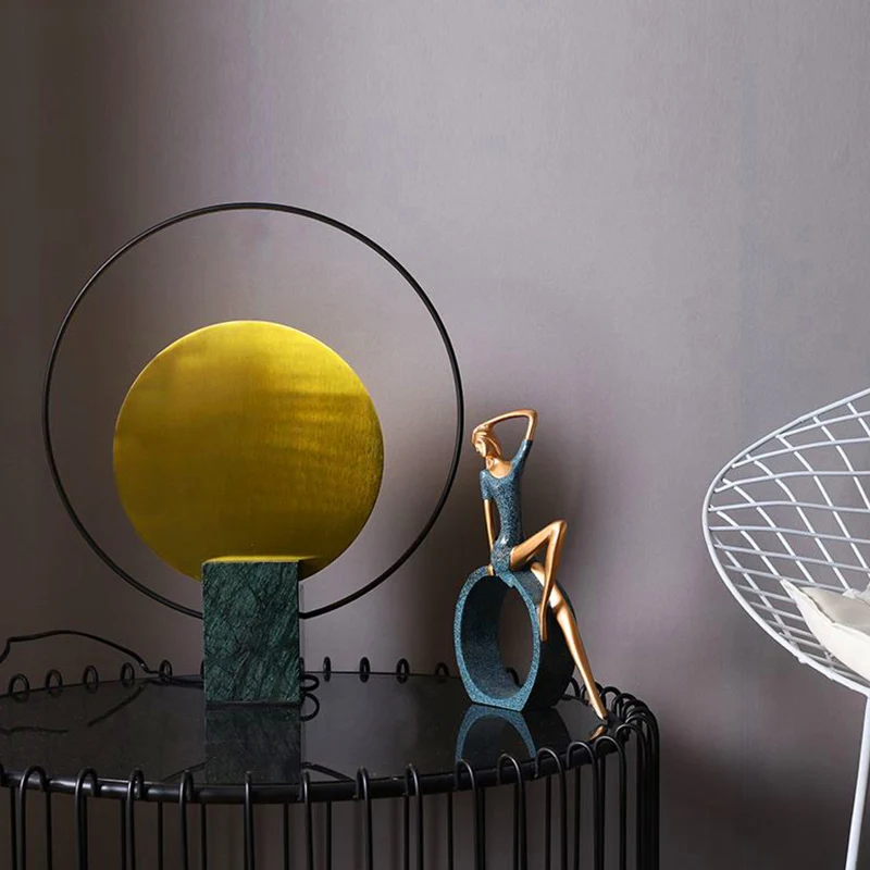 Lampada da comodino rettangolare marmo Illuminazione postmoderna da tavolo da soggiorno 1 lampadina con anello Halo