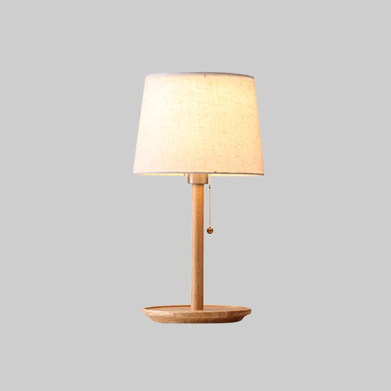 Lampada da scrivania piccola tessuto modernista 1 testa conica rosso marrone/legno con catenella