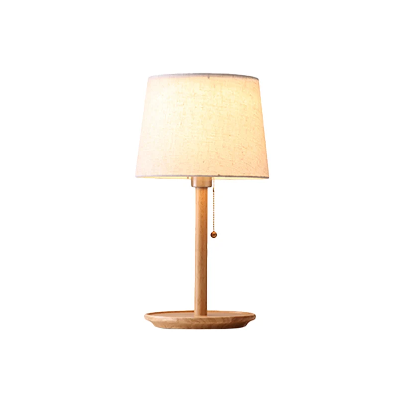 Lampada da scrivania piccola tessuto modernista 1 testa conica rosso marrone/legno con catenella