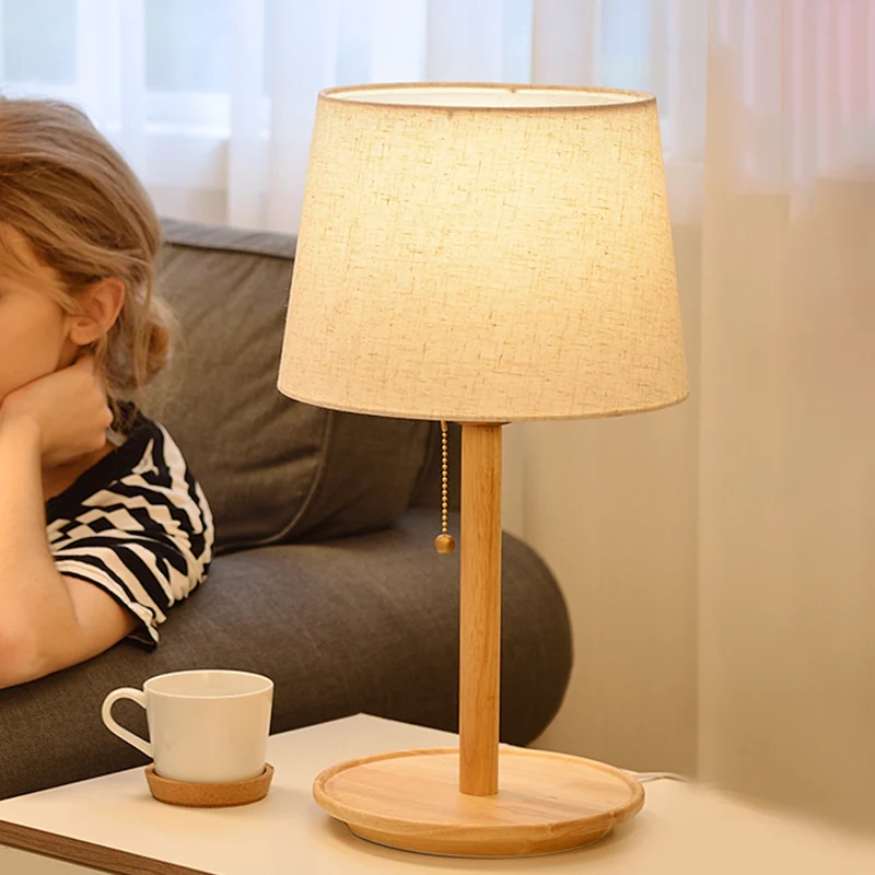 Lampada da scrivania piccola tessuto modernista 1 testa conica rosso marrone/legno con catenella