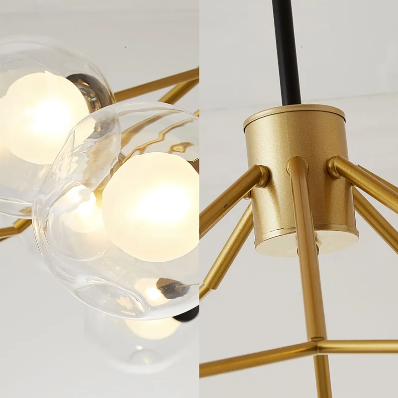 Lampadario contemporaneo forma di ramoscello con paralume sfera Lampada sospensione metallica 3/6/8/10 teste per sala da p...