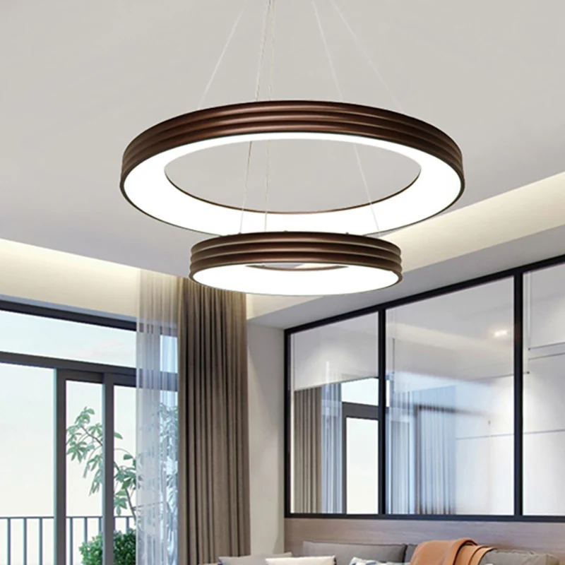 Lampadario innovativo sospensione ad anello 2 livelli Lampadario sospensione LED metallo per soggiorno marrone, bianco/luc...