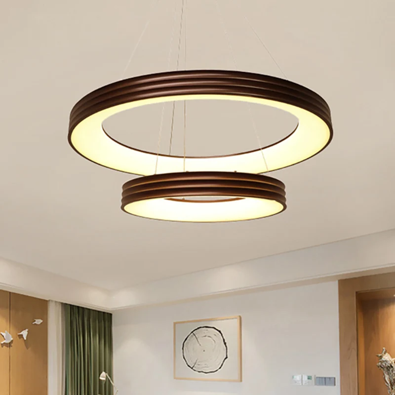 Lampadario innovativo sospensione ad anello 2 livelli Lampadario sospensione LED metallo per soggiorno marrone, bianco/luc...