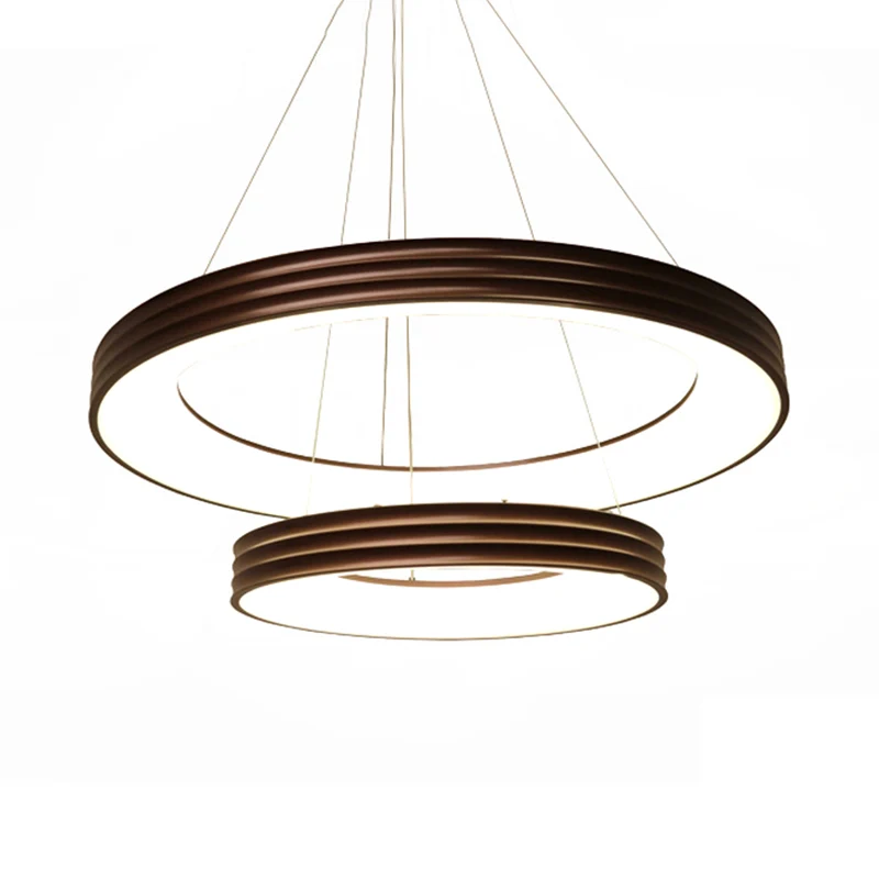 Lampadario innovativo sospensione ad anello 2 livelli Lampadario sospensione LED metallo per soggiorno marrone, bianco/luc...