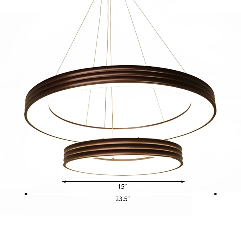 Lampadario innovativo sospensione ad anello 2 livelli Lampadario sospensione LED metallo per soggiorno marrone, bianco/luc...
