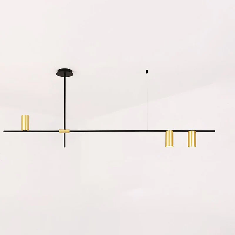 Lampadario postmoderno con braccio incrociato metallo, faretto da soggiorno, lampada sospensione nero e oro per Ricevimenti