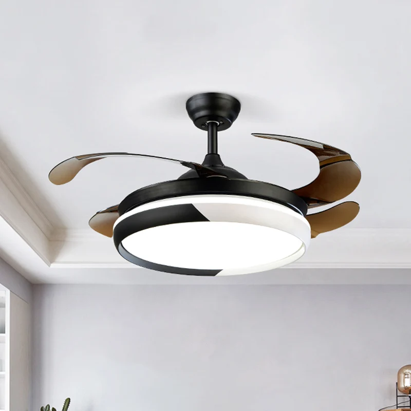 Lampadario sospensione LED 3 pale con ventilatore, illuminazione classico per sala da pranzo, semi-montaggio con paralume...