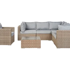 Lounge Set CONTARE PE Rattan Light Brown Left Hand 6 Seater