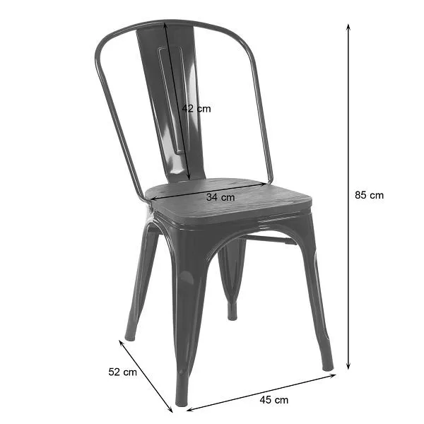Mendler HWC-A73 set di 4 sedie con sedile legno sedia da bistrot sedia impilabile design industriale metallo impilabile ne...