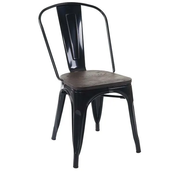 Mendler HWC-A73 set di 4 sedie con sedile legno sedia da bistrot sedia impilabile design industriale metallo impilabile ne...