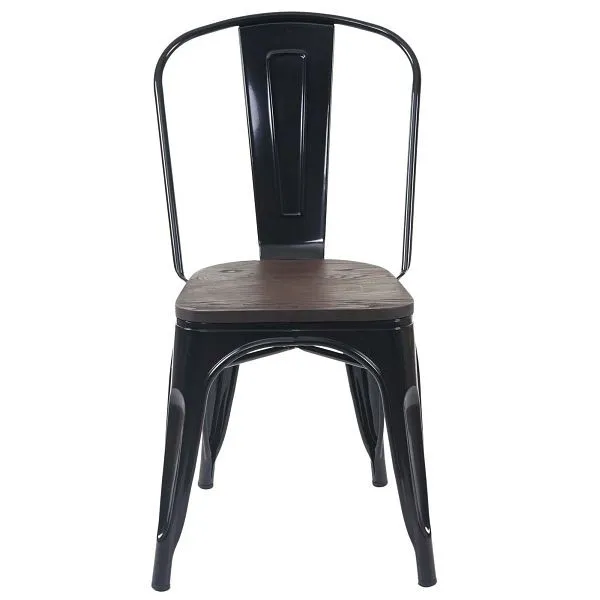 Mendler HWC-A73 set di 4 sedie con sedile legno sedia da bistrot sedia impilabile design industriale metallo impilabile ne...