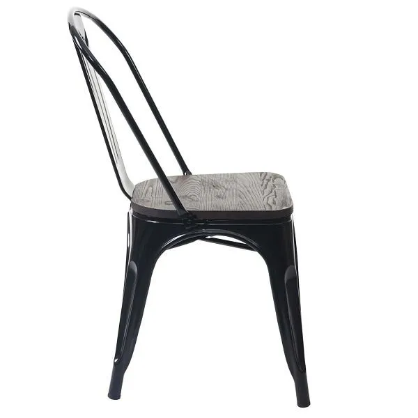 Mendler HWC-A73 set di 4 sedie con sedile legno sedia da bistrot sedia impilabile design industriale metallo impilabile ne...