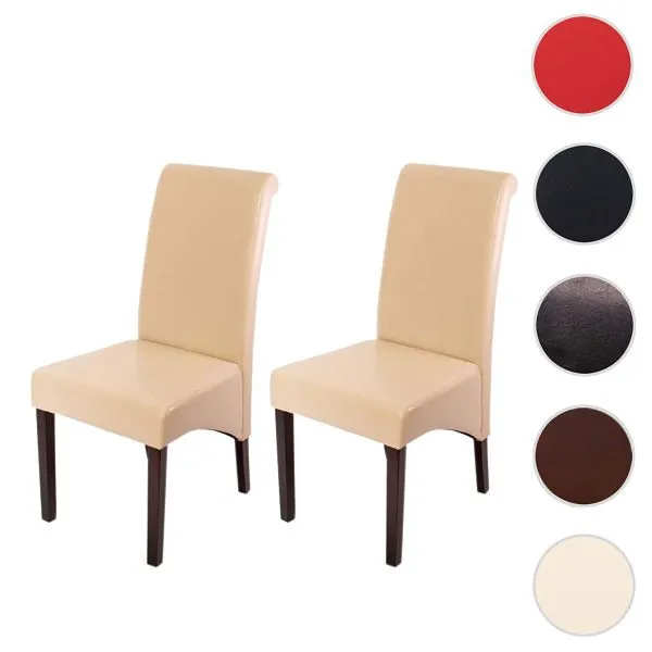 Mendler set di 2 sedia da pranzo sedia da cucina sedia M37 pelle crema piedi scuri 20073