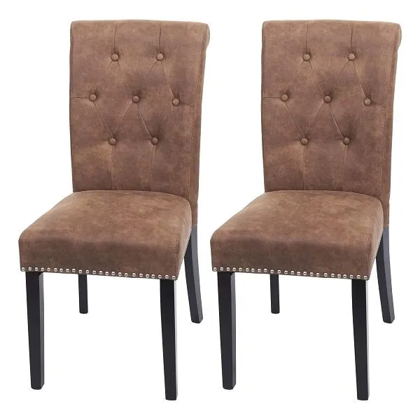 Mendler set di 2 sedie da pranzo Chesterfield II sedia sedia da cucina rivetti tessuto/tessuto marrone gambe scure 82880