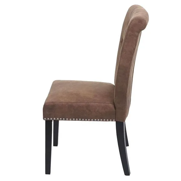 Mendler set di 2 sedie da pranzo Chesterfield II sedia sedia da cucina rivetti tessuto/tessuto marrone gambe scure 82880