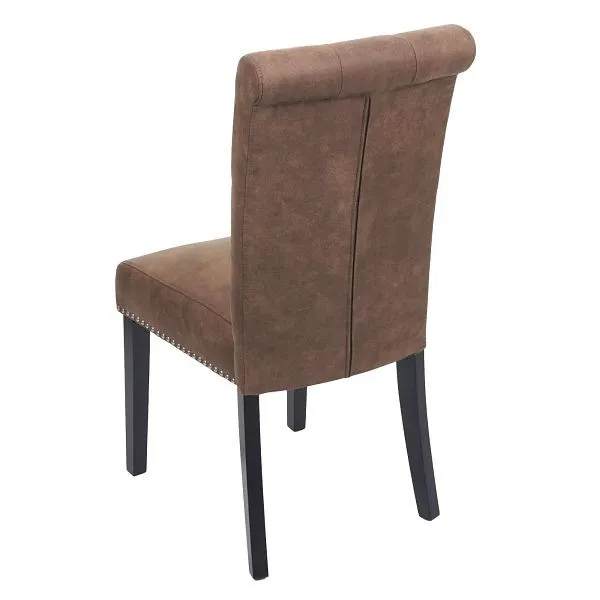 Mendler set di 2 sedie da pranzo Chesterfield II sedia sedia da cucina rivetti tessuto/tessuto marrone gambe scure 82880