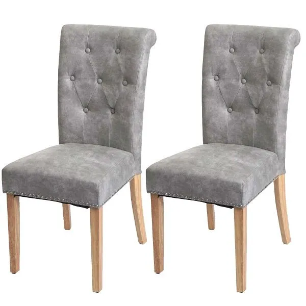 Mendler set di 2 sedie da pranzo Chesterfield II sedia sedia da cucina rivetti tessuto/tessuto grigio limpido gambe chiare...