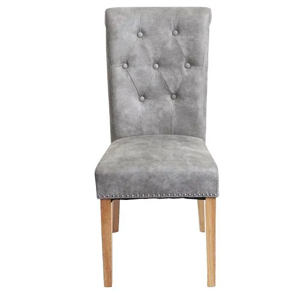 Mendler set di 2 sedie da pranzo Chesterfield II sedia sedia da cucina rivetti tessuto/tessuto grigio limpido gambe chiare...
