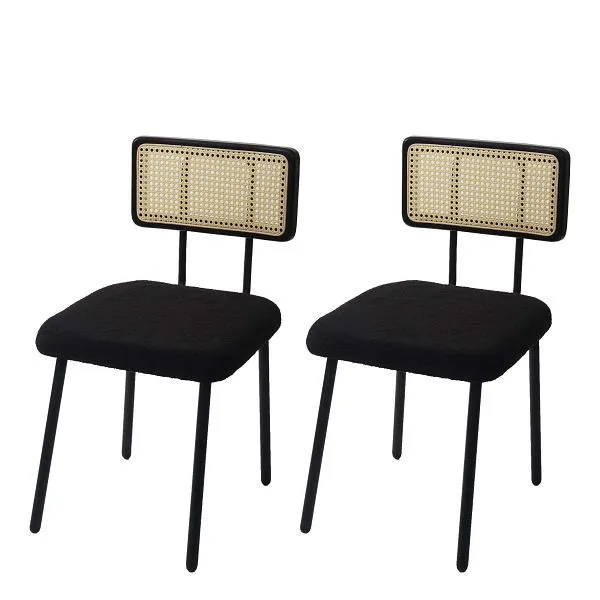 Mendler set di 2 sedie da pranzo HWC-K88 sedia poltrona legno poly-rattan metallo bouclé tessuto/tessuto nero 97708