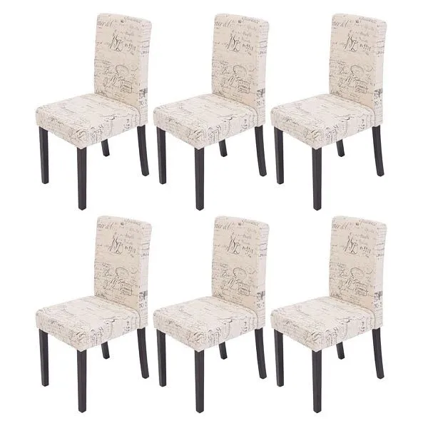 Mendler set di 6 sedie da pranzo sedie da cucina Littau tessuto con scritta crema gambe scure 18714+28639