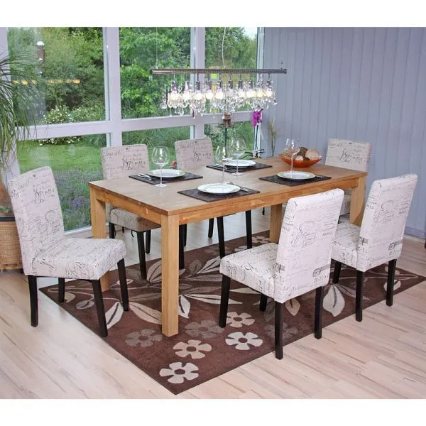 Mendler set di 6 sedie da pranzo sedie da cucina Littau tessuto con scritta crema gambe scure 18714+28639