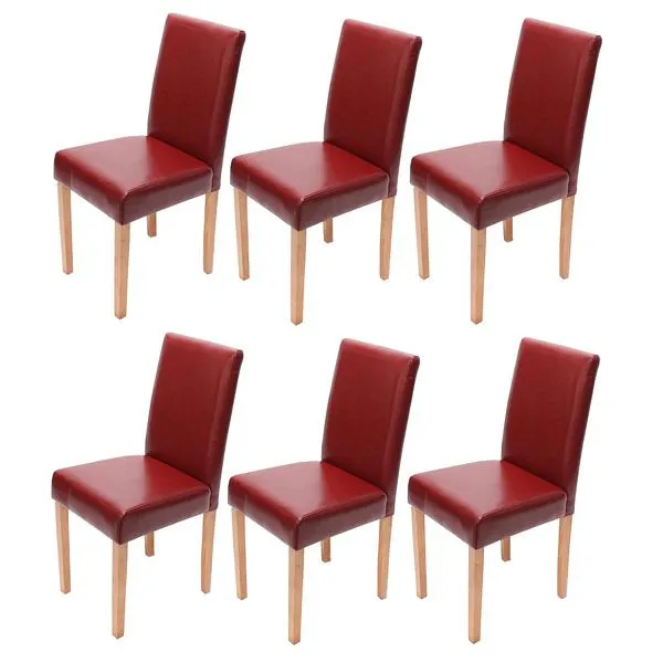 Mendler set di 6 sedie da pranzo sedie da cucina Littau pelle rosso gambe chiare 7979+24486