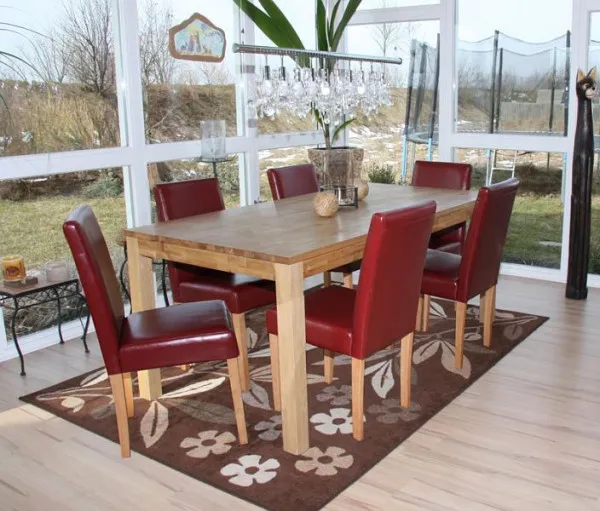 Mendler set di 6 sedie da pranzo sedie da cucina Littau pelle rosso gambe chiare 7979+24486