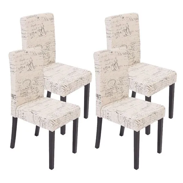 Mendler set di 4 sedie da pranzo sedie da cucina Littau tessuto con scritte crema gambe scure 28639