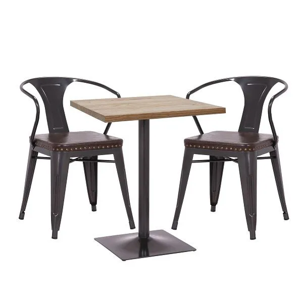 Mendler set tavolo da bistrot 2x sedia da pranzo HWC-H10d sedia tavolo sedia da cucina gastronomia FSC marrone-nero tavolo...
