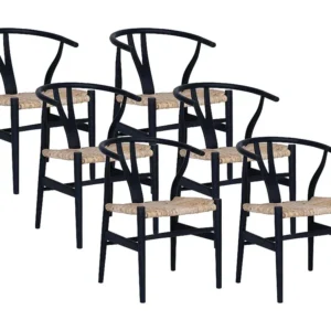 Sedia Teak e Paglia Naturale e Nero Lotto di 6 POGIANA