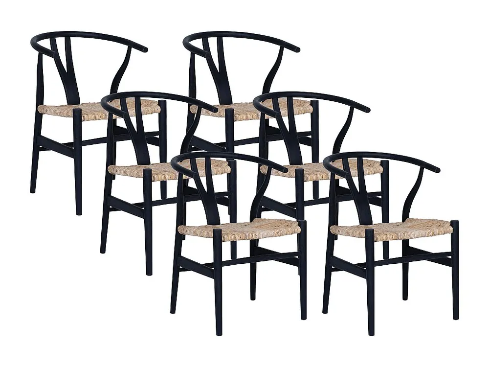 Sedia Teak e Paglia Naturale e Nero Lotto di 6 POGIANA