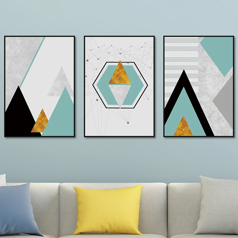 Set di arte da parete strutturata moderna astratta con stampa su tela forma geometrica dai colori tenui per la casa
