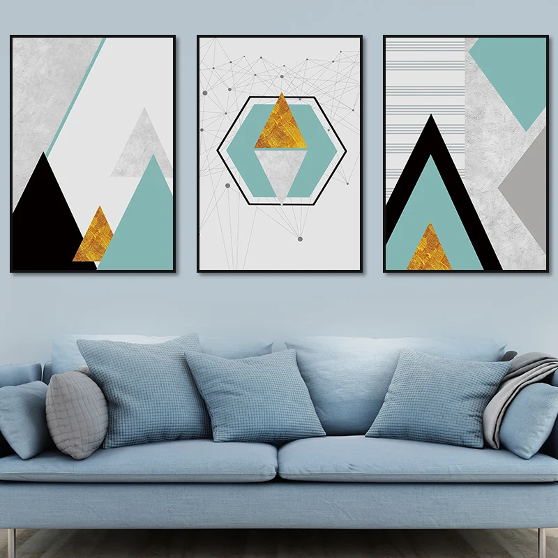 Set di arte da parete strutturata moderna astratta con stampa su tela forma geometrica dai colori tenui per la casa