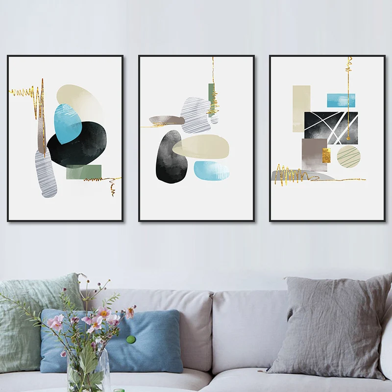 Set di arte da parete strutturata moderna astratta con stampa su tela forma geometrica dai colori tenui per la casa
