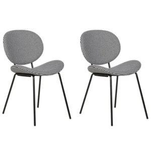 Set 2 Fabric Dining Chairs Houndstooth Nero notte and White LUANA